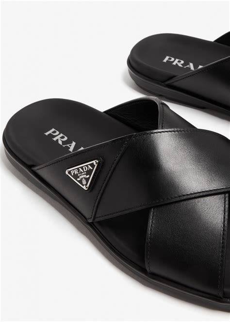 prada calzature uomo runway men leather crisscoss sandals|Crisscross leather sandals .